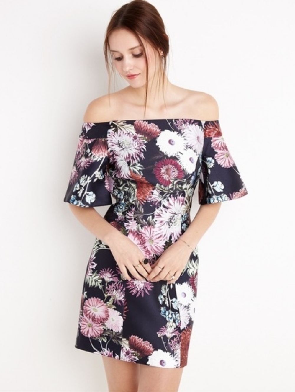 KEEPSAKE the Label Navy Off-Shoulder Floral Mini Dress